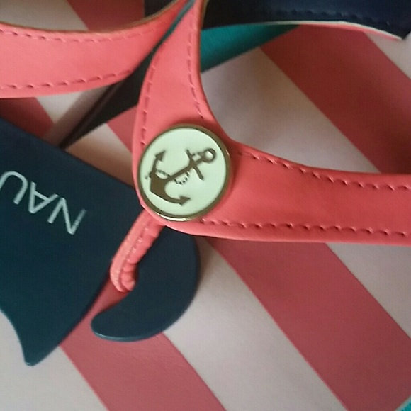 Nautica Pink Striped Girls Flip Flops Anchor 2 - Picture 3 of 4